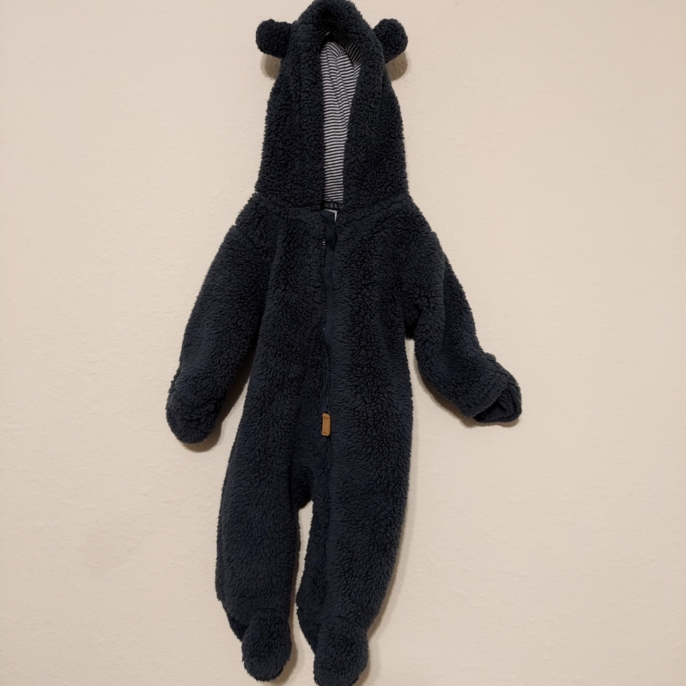 Carters Baby 3M Navy Blue Sherpa Fleece Bear Ear Hooded Pram Suit Bunting